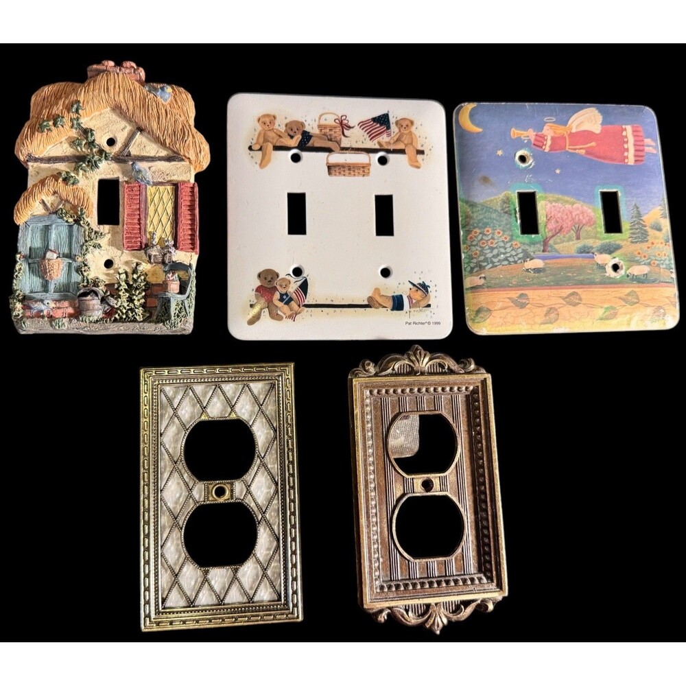 Lot Of 5 Light Switch Plate Cover Toggle Flower Teddy Bear Rustic Farmhouse Mix
